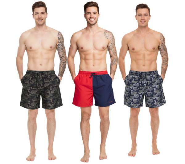 Pierre Cardin Herren Camouflage Schwimm-Hose Badehose Schwimm-Shorts Blau/Khaki-Gr&uuml;n, Khaki/Gr&uuml;n, Navy/Rot oder Navy/Pink