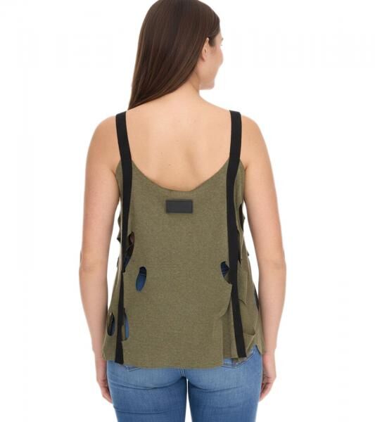 ROCKUPY Ariana Damen Tank-Top mit Totenkopf-Ausschnitt Baumwoll-Shirt Sommer-Top mit Cut-Outs 366326 Khaki