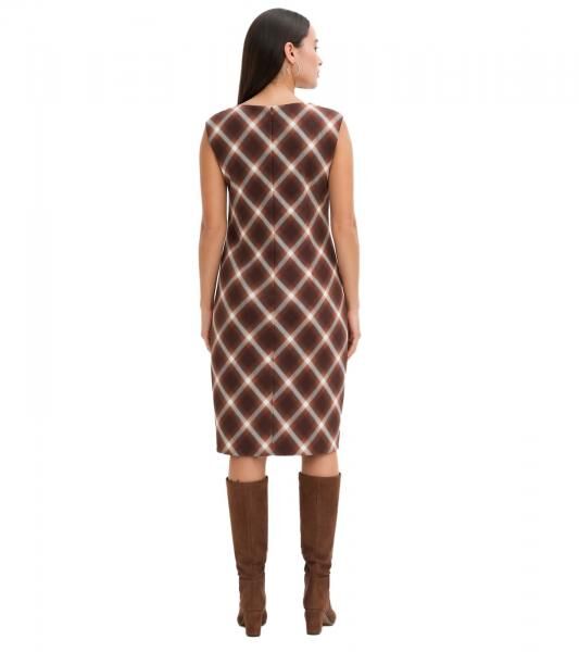 schickes Damen Kleid im Karo-Muster Abend-Kleid Mini-Kleid &auml;rmellos 938009 Braun/Wei&szlig;