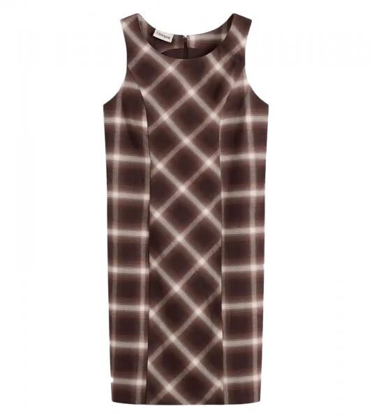 schickes Damen Kleid im Karo-Muster Abend-Kleid Mini-Kleid &auml;rmellos 938009 Braun/Wei&szlig;