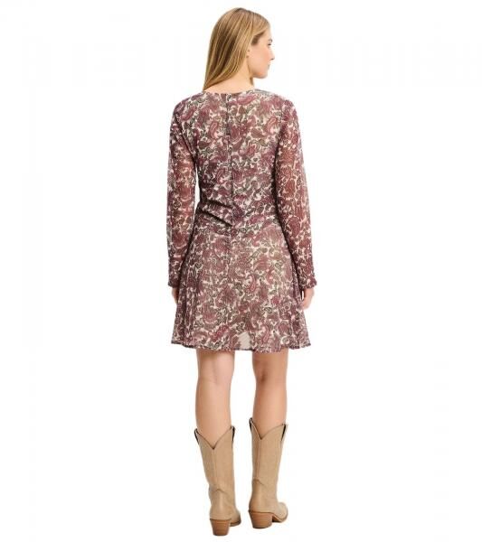sommerliches Damen Mini-Kleid mit Paisley-Muster Chiffon-Kleid 928788 Beige/Lila/Grau