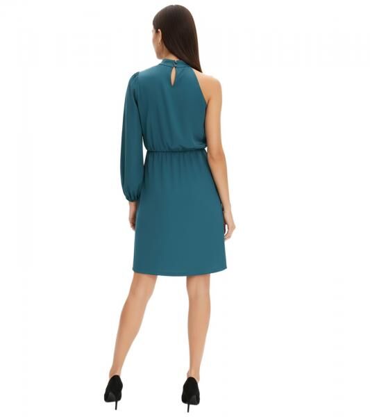 Stilvolles Damen One-Shoulder-Kleid aus gl&auml;nzendem Satin Midi-Kleid 925469 Gr&uuml;n