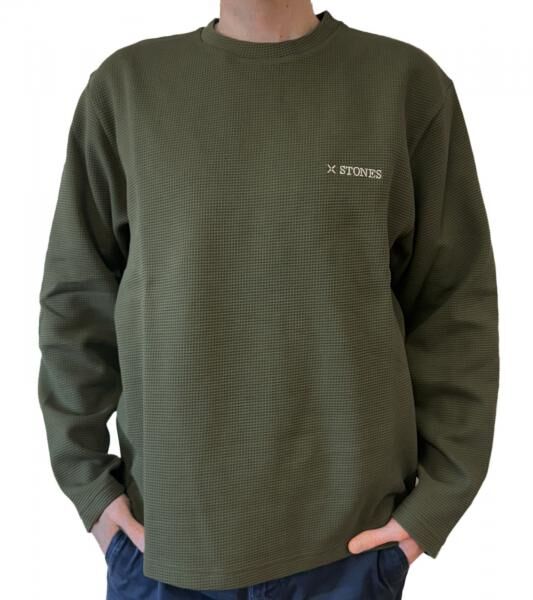 STONES Waffle Herren Sweat-Shirt aus Baumwolle in Waffel-Optik Oversized-Pullover mit Rundhals-Ausschnitt 400gsm Longsleeve Khaki