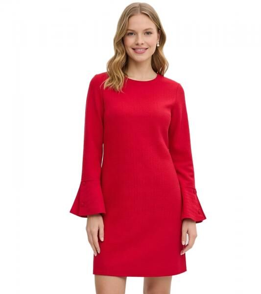 strukturiertes Damen Sommer-Kleid Mini-Kleid mit langen &Auml;rmeln Urlaubs-Kleid 910257 Rot