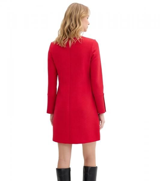 strukturiertes Damen Sommer-Kleid Mini-Kleid mit langen &Auml;rmeln Urlaubs-Kleid 910257 Rot