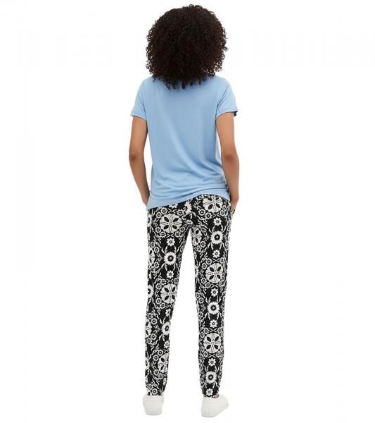stylische Damen Schwangerschafts-Hose Umstandshose mit Blumen-Muster Umstandsmode 938357 Schwarz/Wei&szlig;
