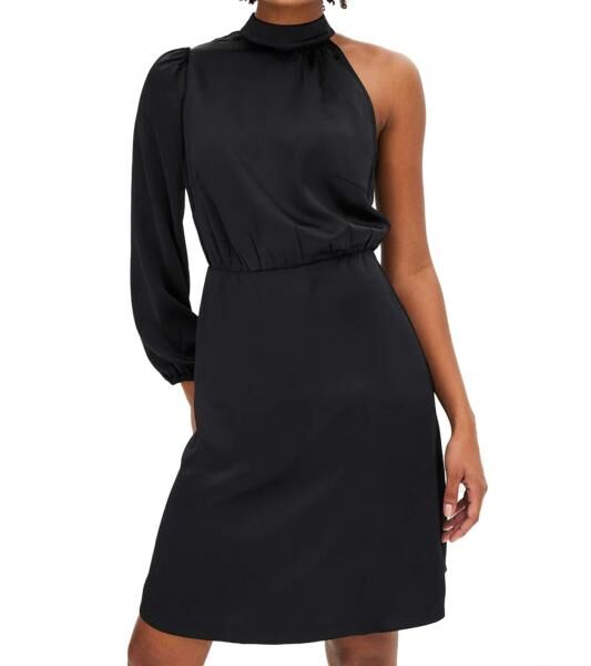 Stylisches Damen One-Shoulder-Kleid aus gl&auml;nzendem Satin Mini-Kleid Satin-Kleid 919324 Schwarz