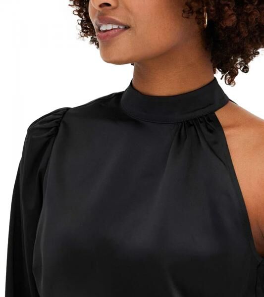Stylisches Damen One-Shoulder-Kleid aus gl&auml;nzendem Satin Mini-Kleid Satin-Kleid 919324 Schwarz