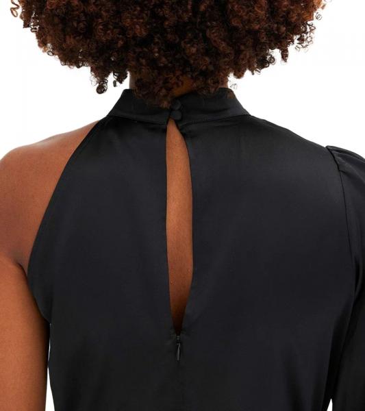 Stylisches Damen One-Shoulder-Kleid aus gl&auml;nzendem Satin Mini-Kleid Satin-Kleid 919324 Schwarz