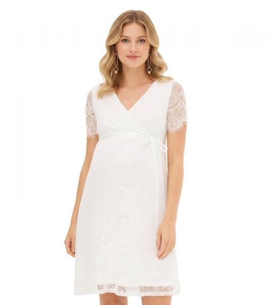 verspieltes Damen Hochzeitskleid Umstands-Kleid mit Still-Funktion kurzes Braut-Kleid 975080 Wei&szlig;