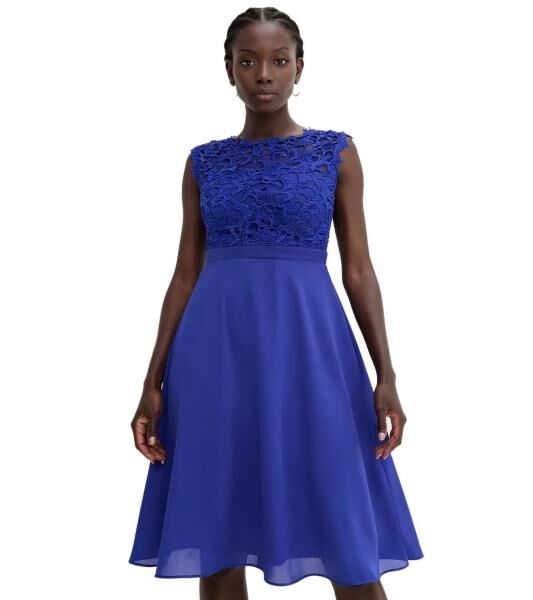 vertr&auml;umtes Damen Abend-Kleid mit sch&ouml;ner Spitze und H&auml;kelbesatz Mini-Kleid 931026 Blau