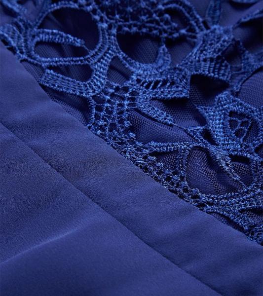 vertr&auml;umtes Damen Abend-Kleid mit sch&ouml;ner Spitze und H&auml;kelbesatz Mini-Kleid 931026 Blau