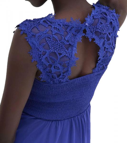 vertr&auml;umtes Damen Abend-Kleid mit sch&ouml;ner Spitze und H&auml;kelbesatz Mini-Kleid 931026 Blau