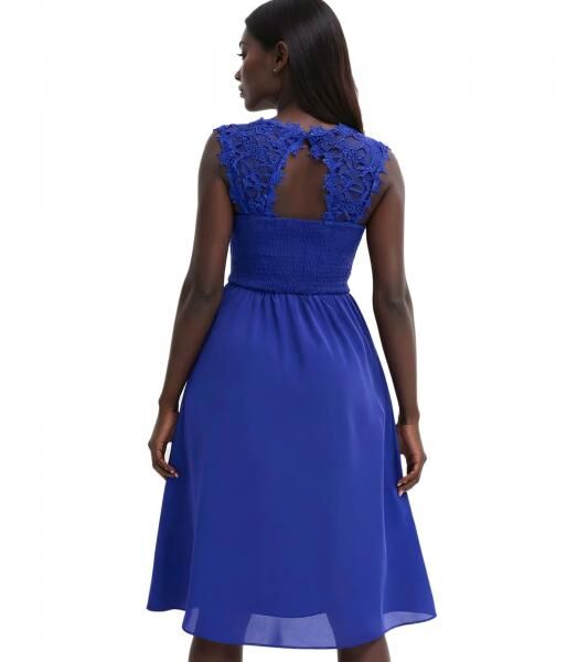 vertr&auml;umtes Damen Abend-Kleid mit sch&ouml;ner Spitze und H&auml;kelbesatz Mini-Kleid 931026 Blau