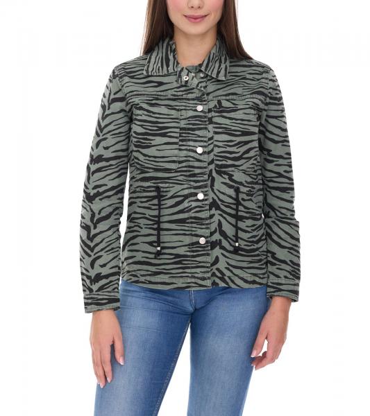 vestino Damen &Uuml;bergangs-Jacke Baumwoll-Jacke mit Tiermuster Jeans-Sommer-Jacke 900810 Khaki/Schwarz