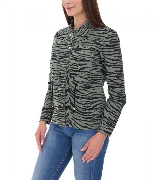 vestino Damen &Uuml;bergangs-Jacke Baumwoll-Jacke mit Tiermuster Jeans-Sommer-Jacke 900810 Khaki/Schwarz