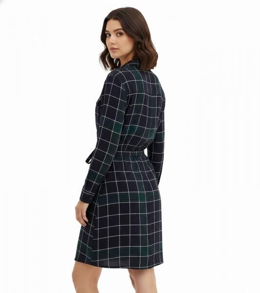 weich flie&szlig;endes Damen Mini-Kleid kariertes Wickel-Kleid mit Hemdkragen 914043 Blau