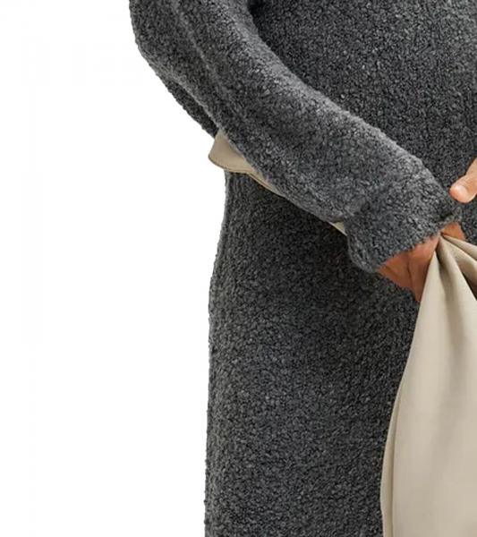 weiches Damen Midi-Kleid Basic-Kleid aus Boucle-Garn Langarm-Kleid 935820 Gr&ouml;&szlig;e Gr&ouml;&szlig;en Grau