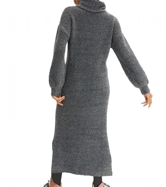 weiches Damen Midi-Kleid Basic-Kleid aus Boucle-Garn Langarm-Kleid 935820 Gr&ouml;&szlig;e Gr&ouml;&szlig;en Grau