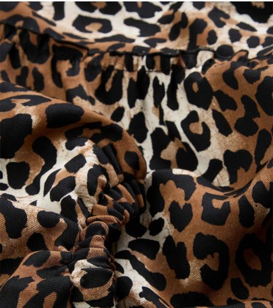 wildes Damen Sommer-Kleid Animalprint-Kleid mit Ballon&auml;rmeln kurzes Mini-Kleid 973887 Braun
