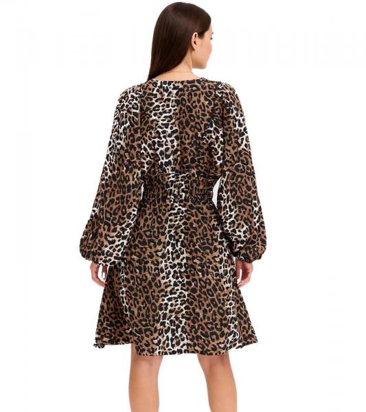 wildes Damen Sommer-Kleid Animalprint-Kleid mit Ballon&auml;rmeln kurzes Mini-Kleid 973887 Braun