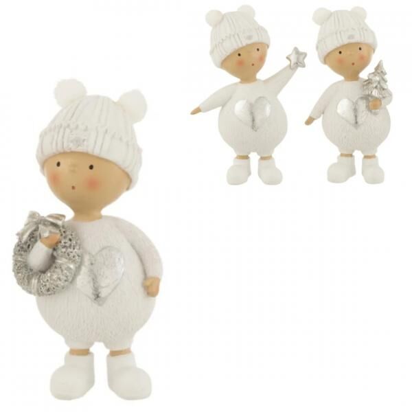 J-Line-Figur „Weihnachtskind“, weiß/silberfarben, 12 cm, 3er-Set