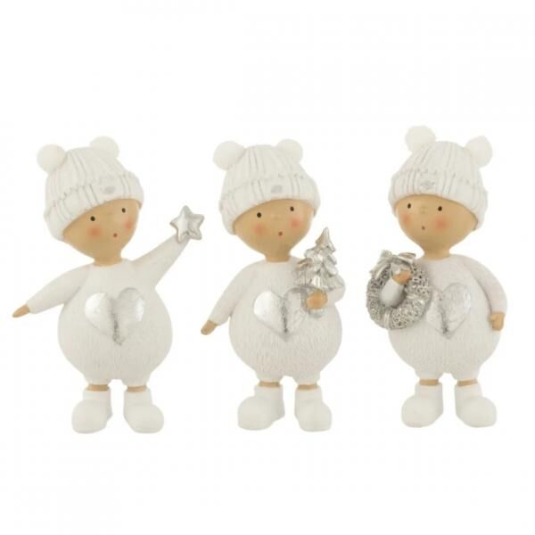 J-Line-Figur „Weihnachtskind“, weiß/silberfarben, 12 cm, 3er-Set