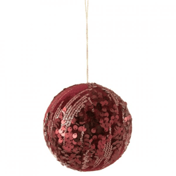 J-line kerstbal met pailletten bordeauxrood 12 cm