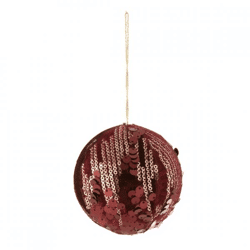 J-line kerstbal met pailletten bordeauxrood 8 cm
