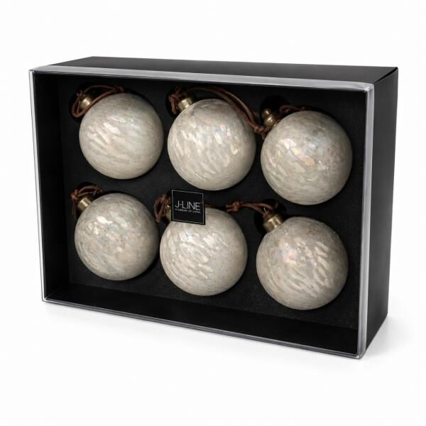 J-Line Glas-Weihnachtskugeln, Leopardenmuster, grau, 8 cm, 6er-Set