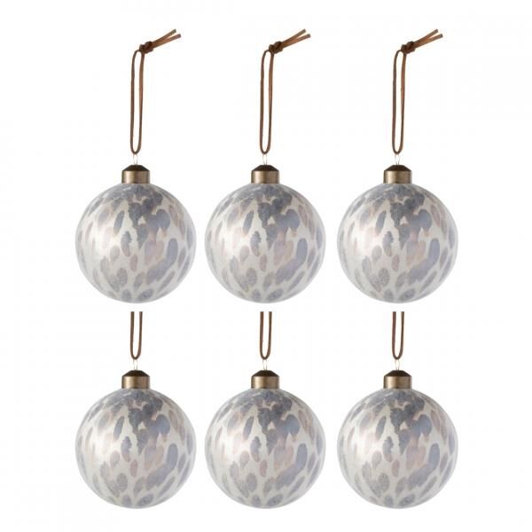 J-Line Glas-Weihnachtskugeln, Leopardenmuster, grau, 8 cm, 6er-Set
