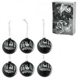J-Line Weihnachtskugeln aus Glas, Rentier, schwarz, 8 cm, 6er-Set