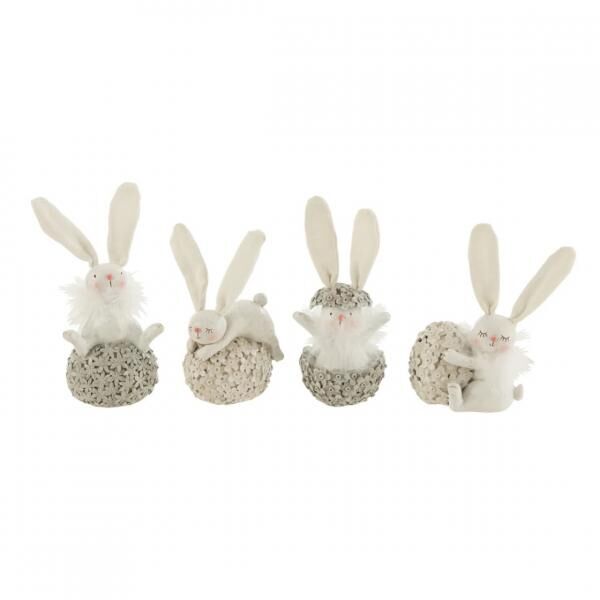 J-line Rabbit and Egg, White/Gray, 14.5 cm, 4 assorted