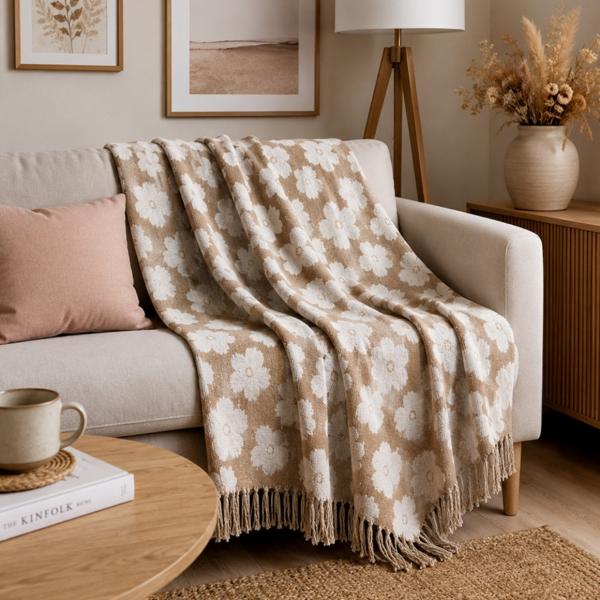 Plaid mit Blumenmuster, 140 x 180 cm, 3 verschiedene Designs