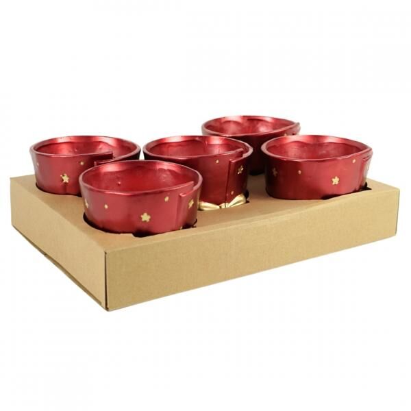 Topf mit Schleife und Sternen, rot, 13 cm