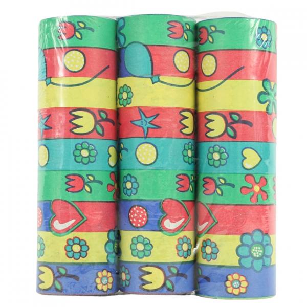 Serpentine streamers with flowers and stars/Halloween, 4-meter set of 3