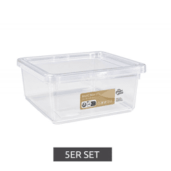 5er Set plast team Aufbewahrungsbox je 1,7 Liter Fassungsvermögen Stapelbare Vorratsboxen mit Deckel 8360926 Transparent/Weiß