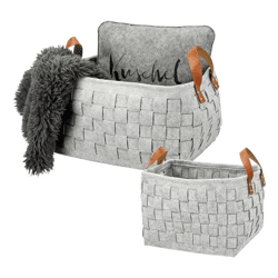 Storage basket, felt, light gray, set of 2,