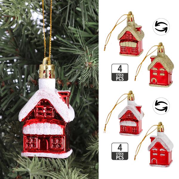 Christbaumh&auml;nger Haus, Glitzer, 2/s, 4er Set
