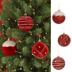 Christmas tree bauble, velvet look, red, 3/s, approx. 8cmD