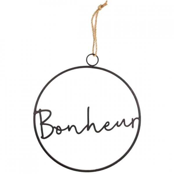 Hängende Dekoration Kreis Bonheur schwarz 39 cm