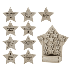 Mini Wooden Star, 9/set, approx. 8 cm, display