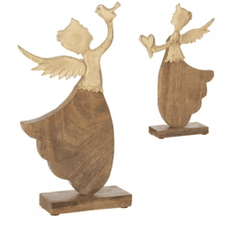 J-Line Engel-Figur aus Holz/Aluminium, 32 cm, 2 Stück, sortiert