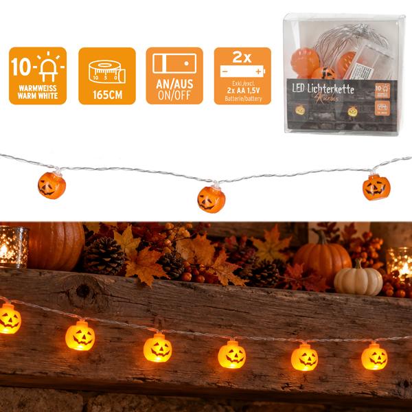 LED Lichterkette K&uuml;rbis, 165cm