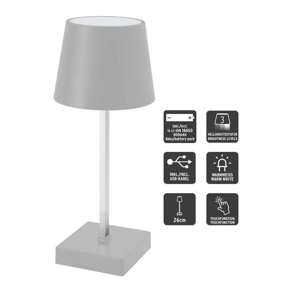 LED Tischleuchte, USB, hellgrau, S, ca. 26cmH