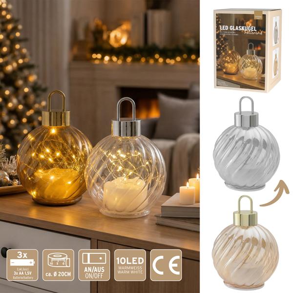 LED Weihnachtskugel, rotierend, 2/s, ca. 20cmH
