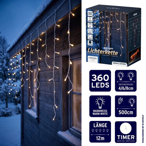 Lichterkette, Eisregen, 360LED, ca. 12m