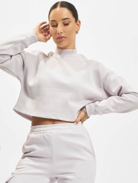 modernes Urban Classics Damen Sweatshirt Rippb&uuml;ndchen Fleece 300 g/m&sup2; mit Baumwolle Hell-Violett