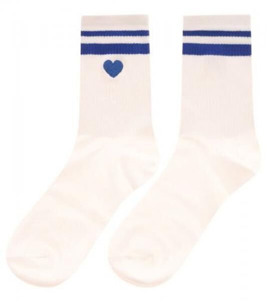 10 Paar bequeme ZWILLINGSHERZ Damen Socken Tennis-Socken mit Herz-Stickerei Alltags-Str&uuml;mpfe Baumwoll-Socken 4603S K248141 Wei&szlig;/Blau
