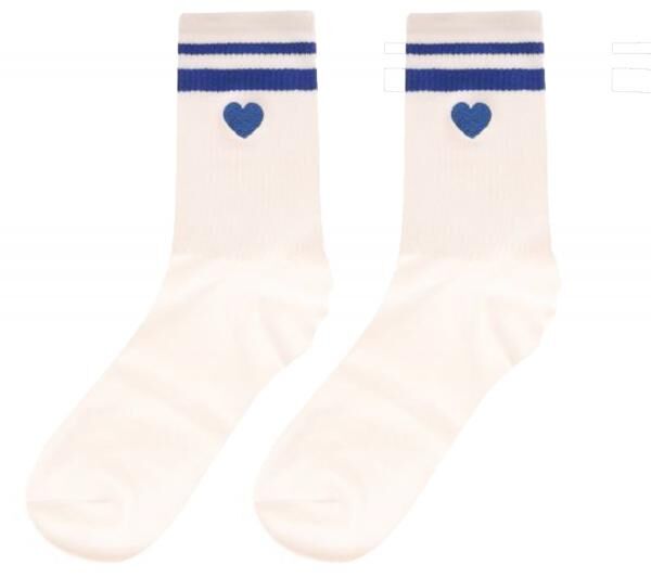 10 Paar bequeme ZWILLINGSHERZ Damen Socken Tennis-Socken mit Herz-Stickerei Alltags-Str&uuml;mpfe Baumwoll-Socken 4603S K248141 Wei&szlig;/Blau
